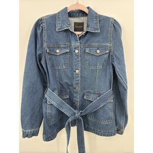 Dictionary jean jacket size womens small blue tie waste button down long sleeve